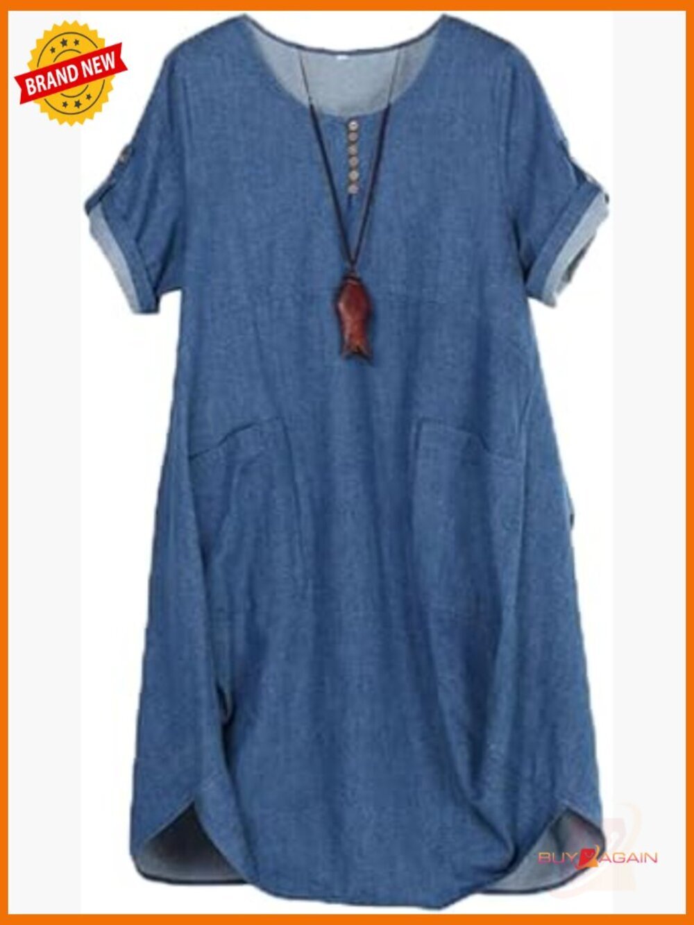 Plus Size Linen Cotton Tunic Dress Knee Length with Pockets